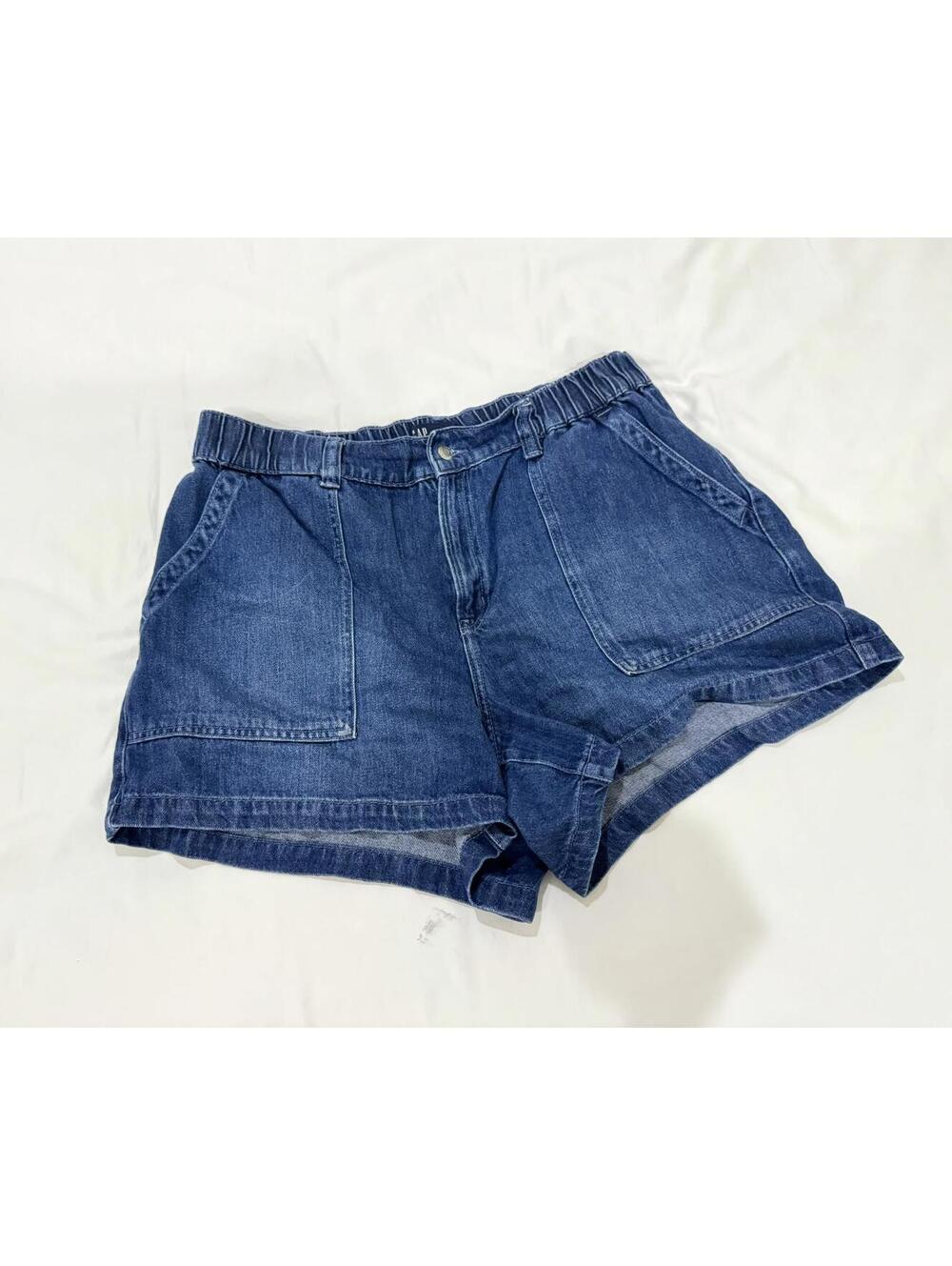 Gap High Rise Elastic Denim Utility Shorts Dark Wash XL 4" - Picture 2 of 9